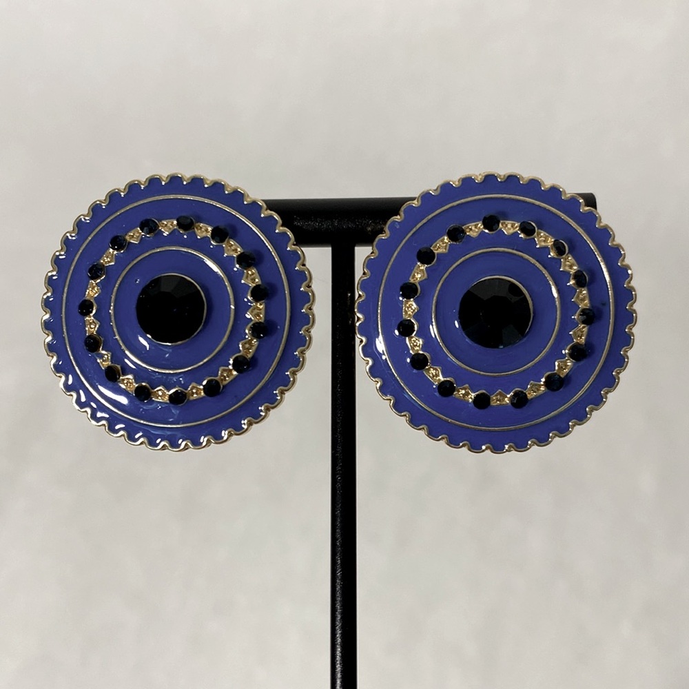 Cobalt Blue, Black and Rhinestone Earrings